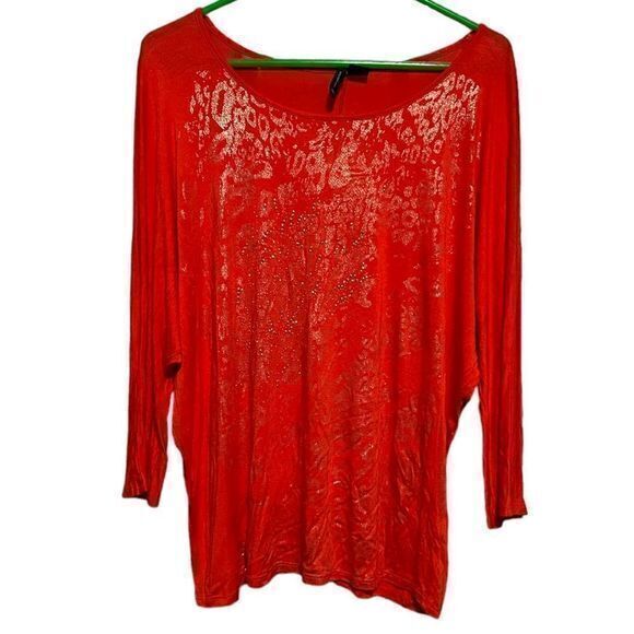 New Directions Women's Embellished Blouse Top Pullover Orange Large - Picture 1 of 8